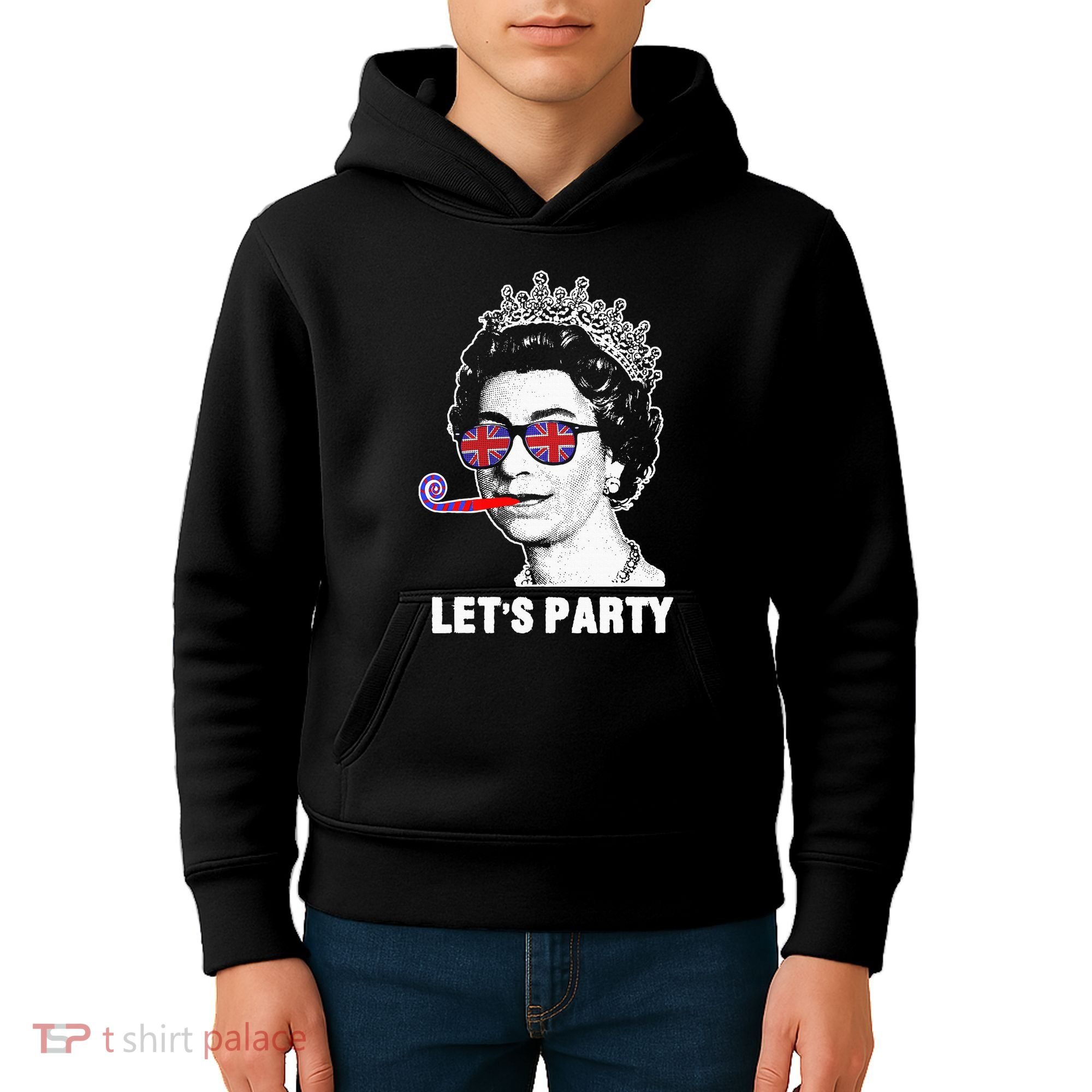 Platinum Jubilee. Queen & Union Jack LetS Party Funny Queen Kids Hoodie