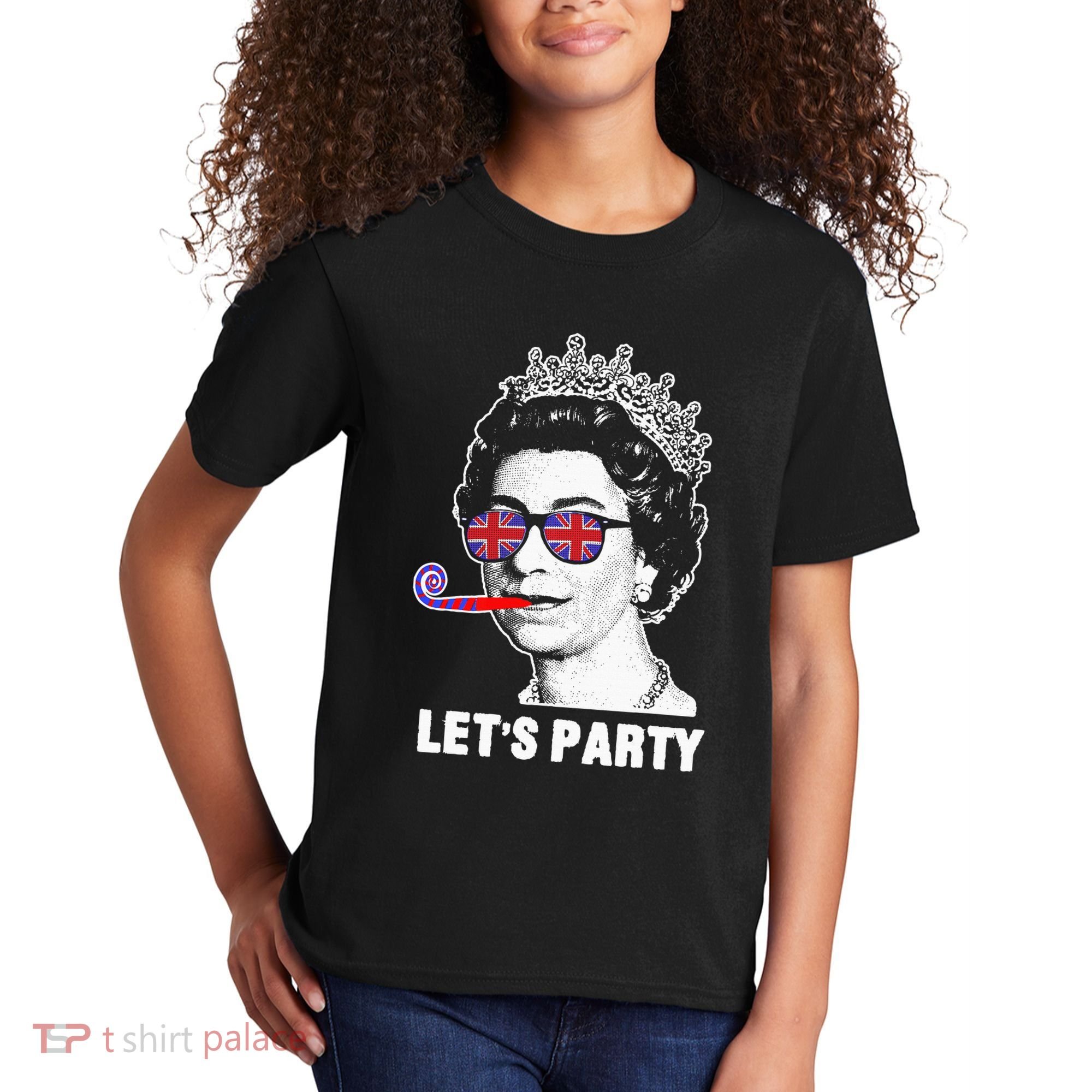 Platinum Jubilee. Queen & Union Jack LetS Party Funny Queen Kids T-Shirt