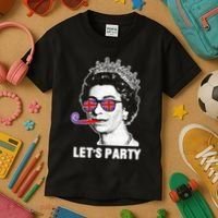 Platinum Jubilee. Queen & Union Jack LetS Party Funny Queen Kids T-Shirt thumb 3