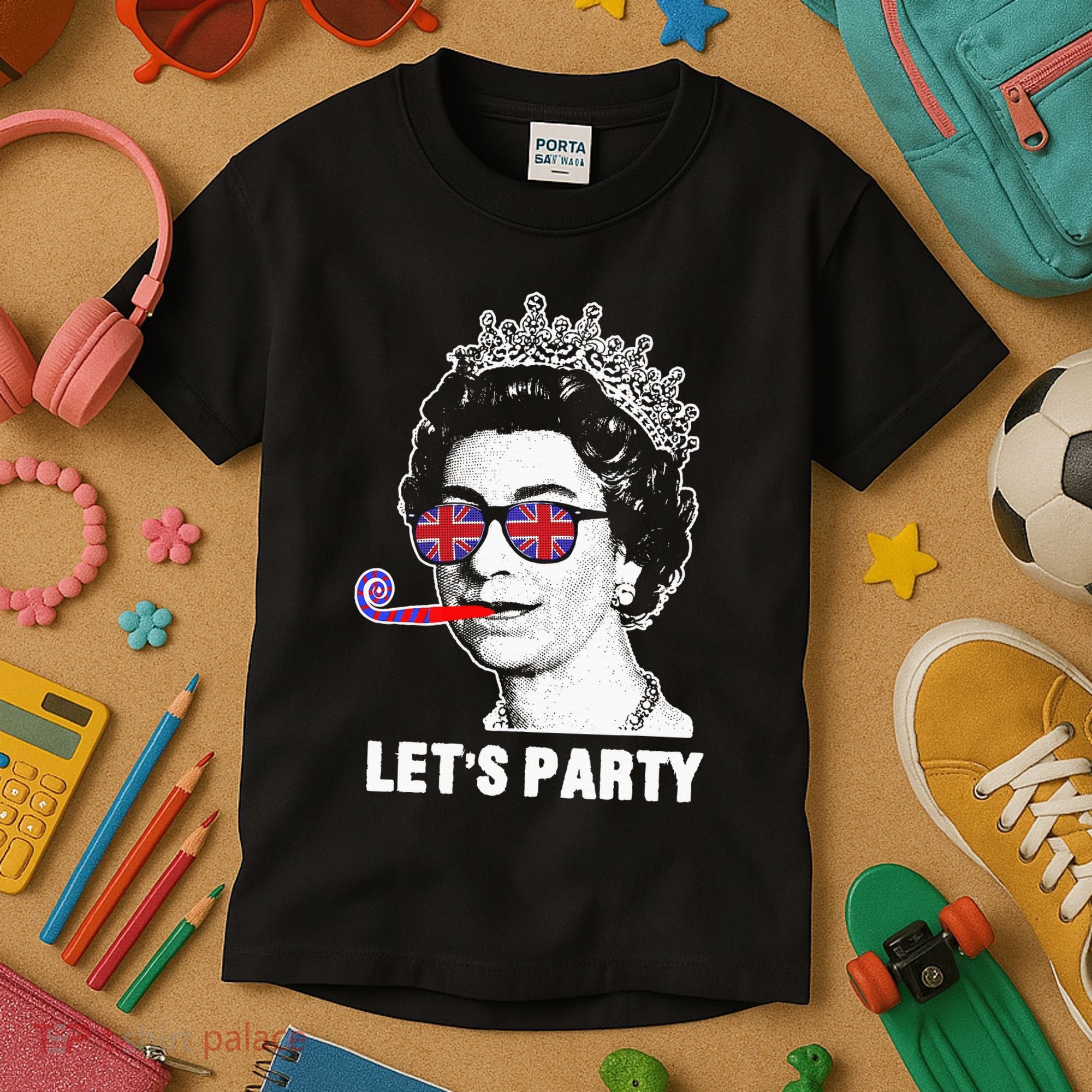 Platinum Jubilee. Queen & Union Jack LetS Party Funny Queen Kids T-Shirt