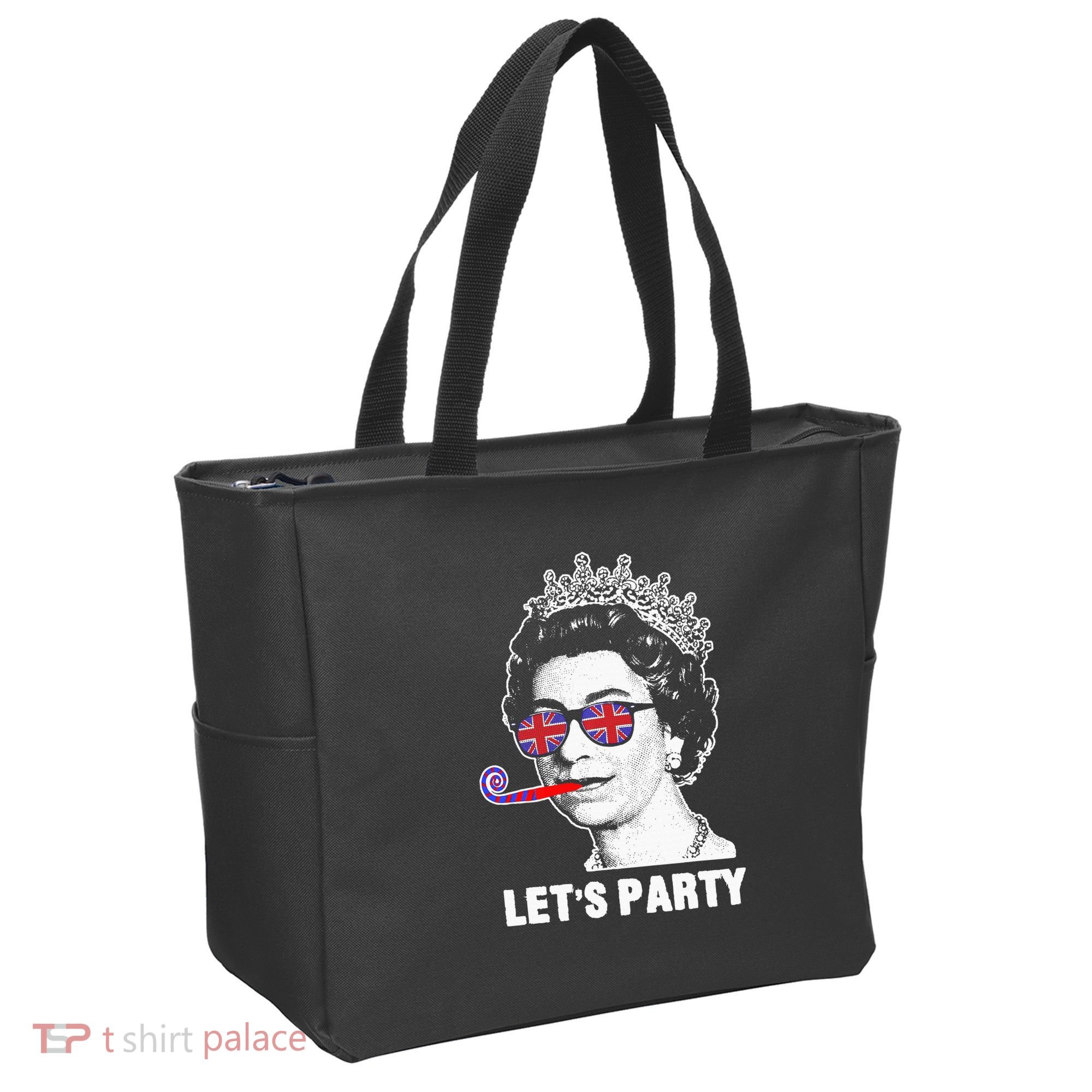 Platinum Jubilee. Queen & Union Jack LetS Party Funny Queen Tote Bag