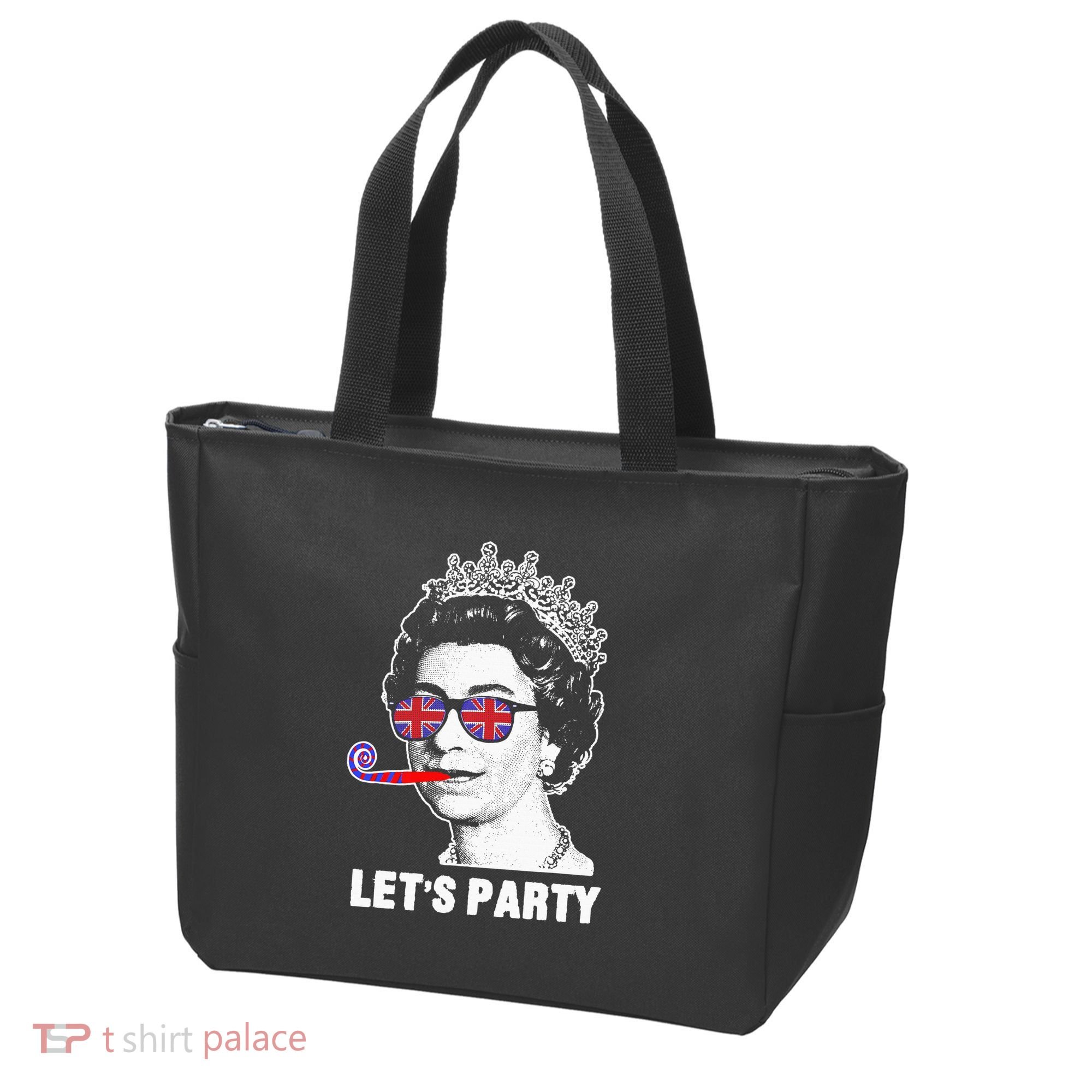 Platinum Jubilee. Queen & Union Jack LetS Party Funny Queen Tote Bag
