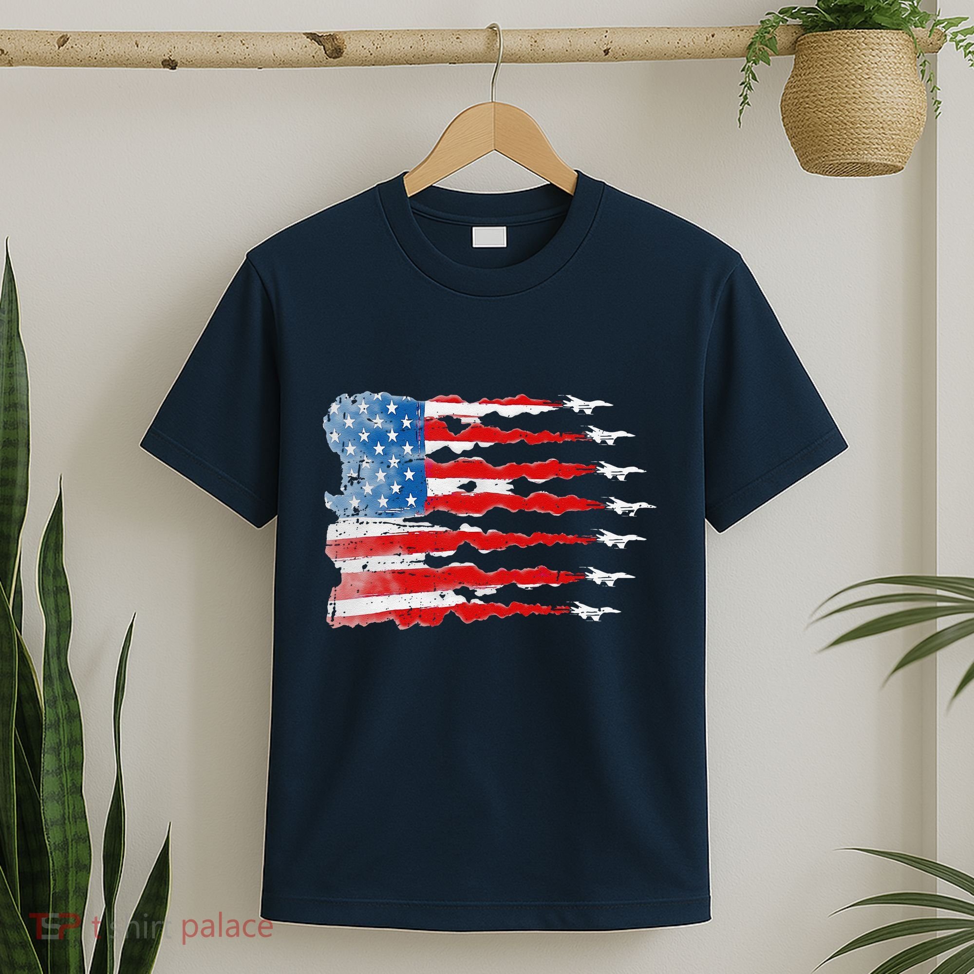 Patriotic Jet Red White Blue Usa Flag 4th Of July T-Shirt