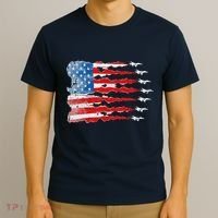 Patriotic Jet Red White Blue Usa Flag 4th Of July T-Shirt thumb 3