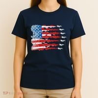 Patriotic Jet Red White Blue Usa Flag 4th Of July T-Shirt thumb 4