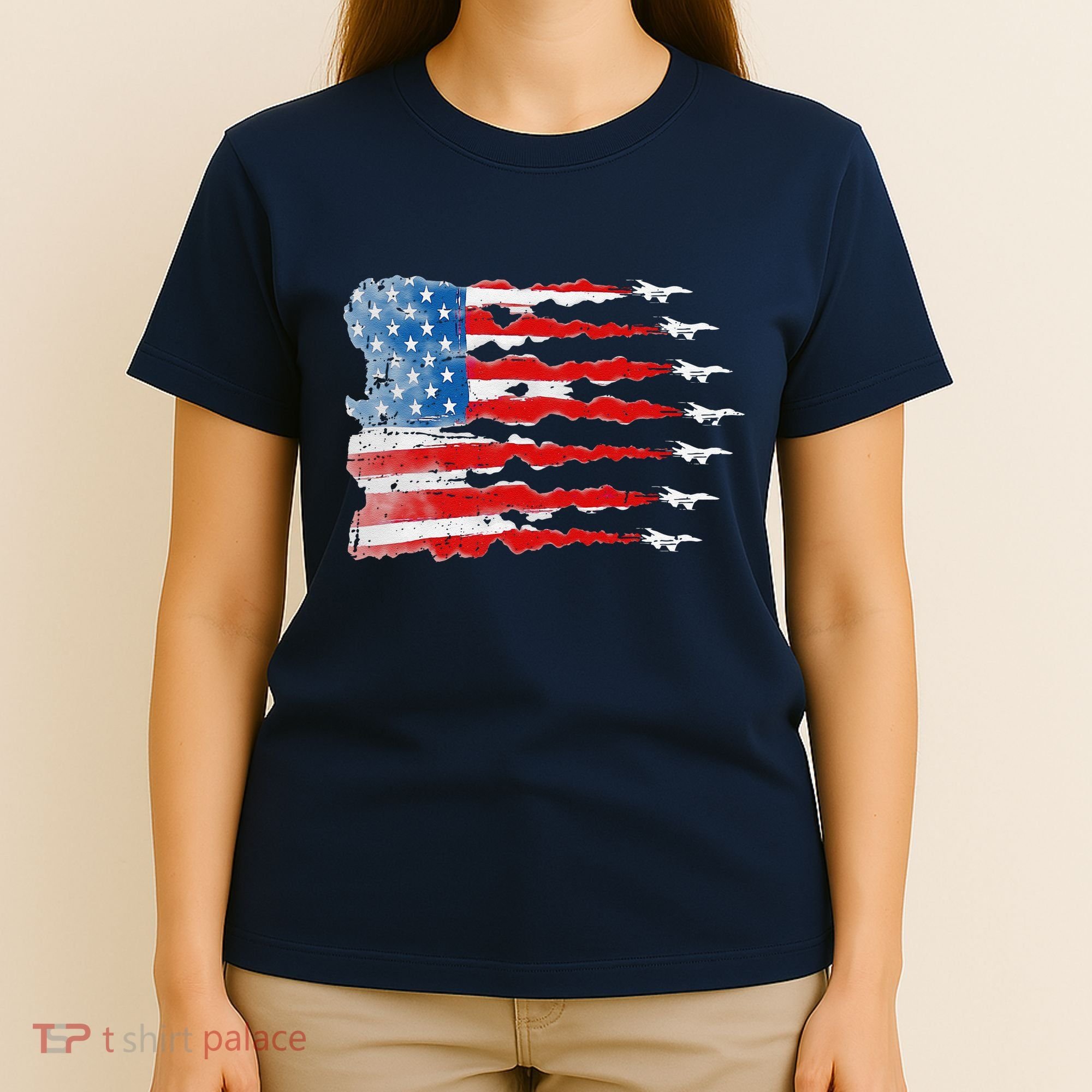 Patriotic Jet Red White Blue Usa Flag 4th Of July T-Shirt