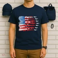 Patriotic Jet Red White Blue Usa Flag 4th Of July T-Shirt thumb 6