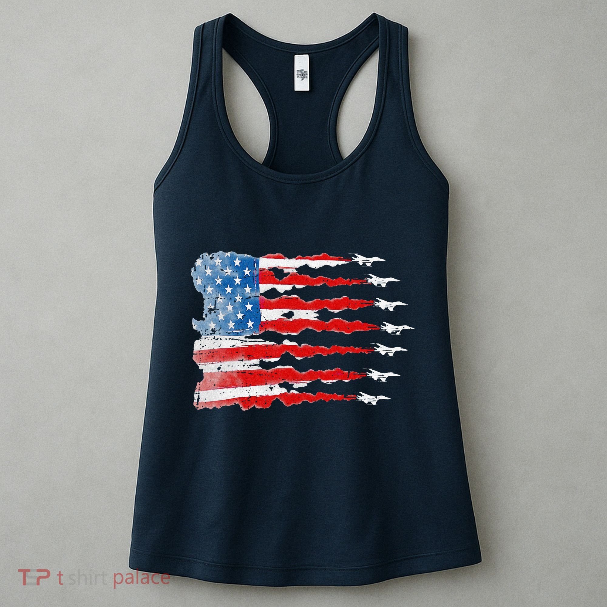 Patriotic Jet Red White Blue Usa Flag 4th Of July Women's Tank Top