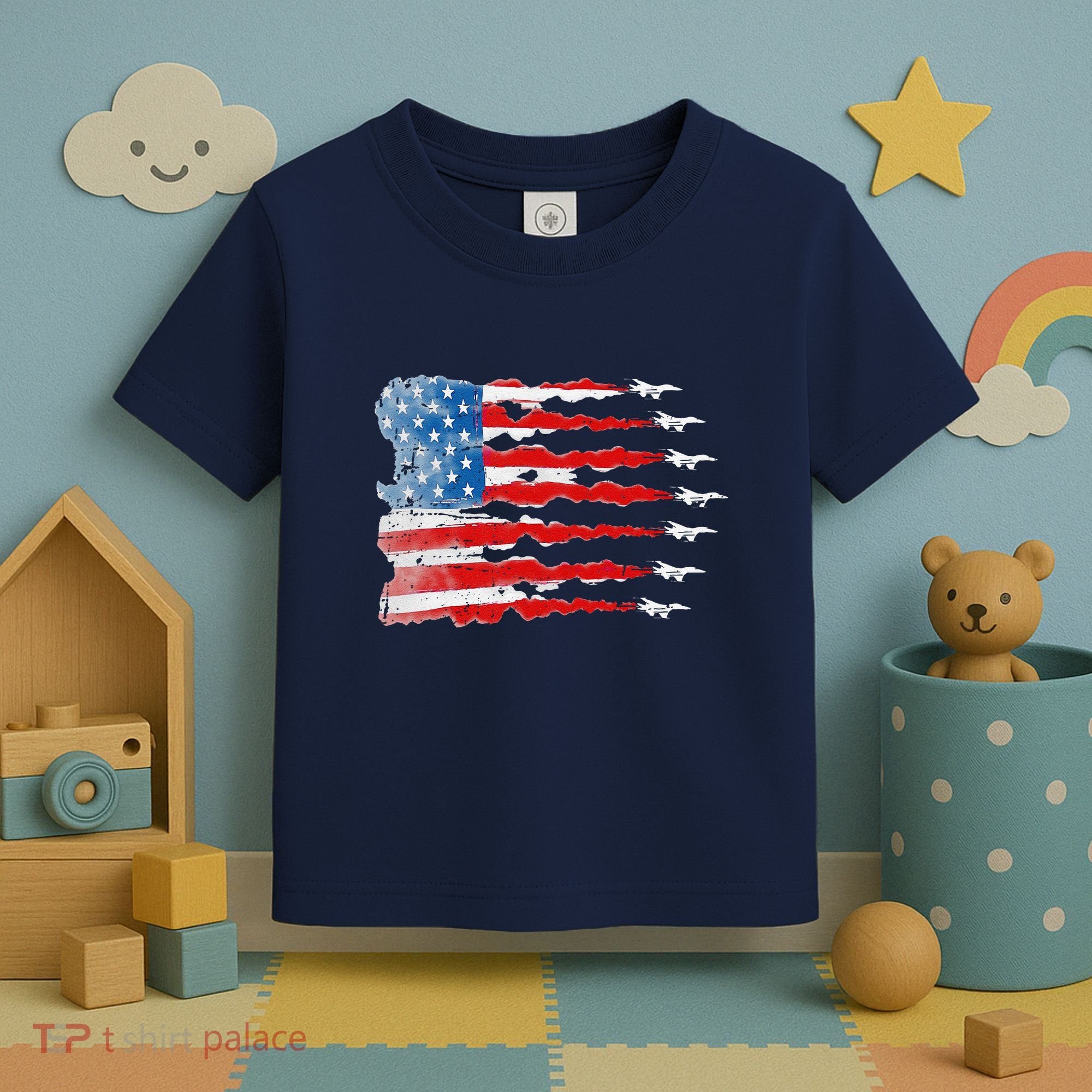 Patriotic Jet Red White Blue Usa Flag 4th Of July Toddler T-Shirt