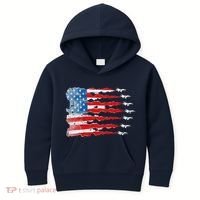Patriotic Jet Red White Blue Usa Flag 4th Of July Kids Hoodie thumb 0