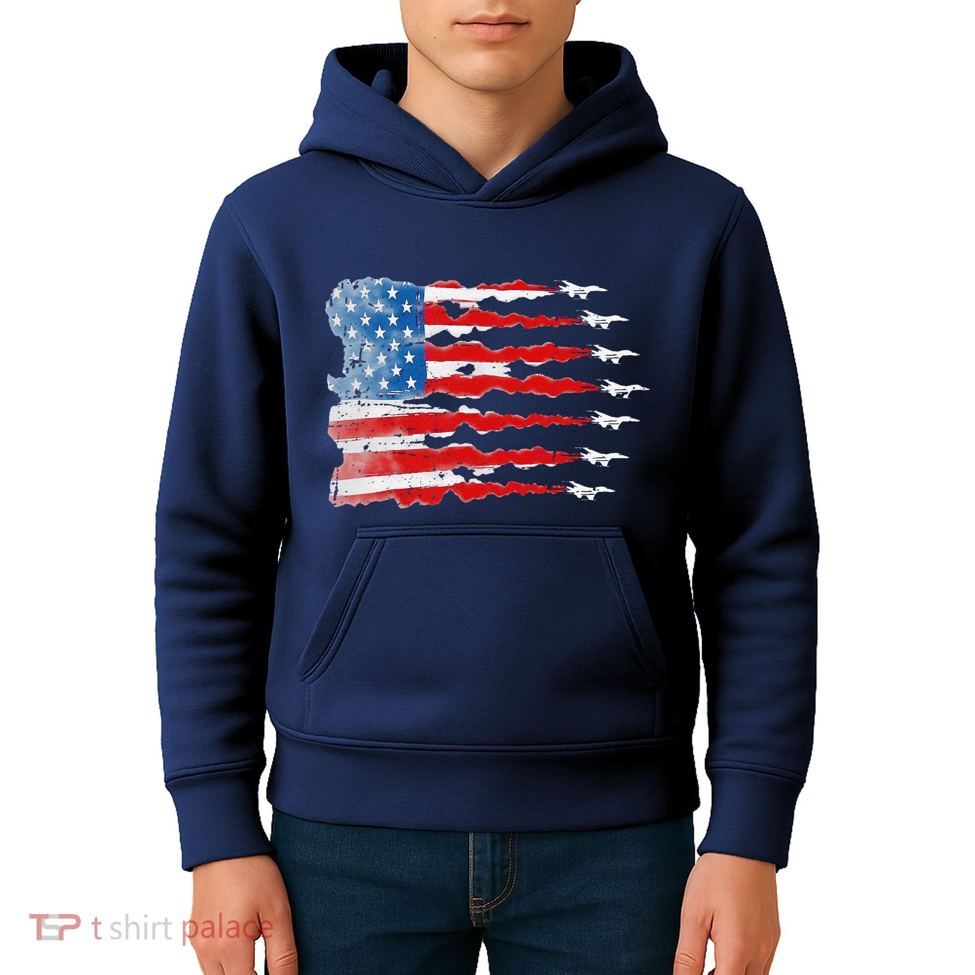 Patriotic Jet Red White Blue Usa Flag 4th Of July Kids Hoodie