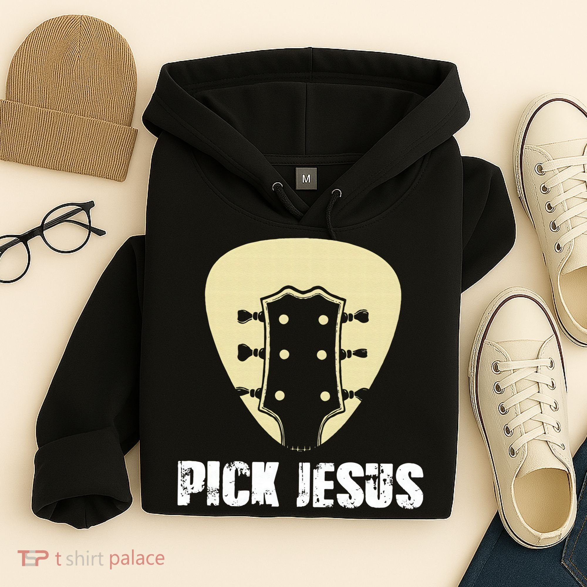 Pick Jesus Religious Musician Idea Guitar Worship Hoodie