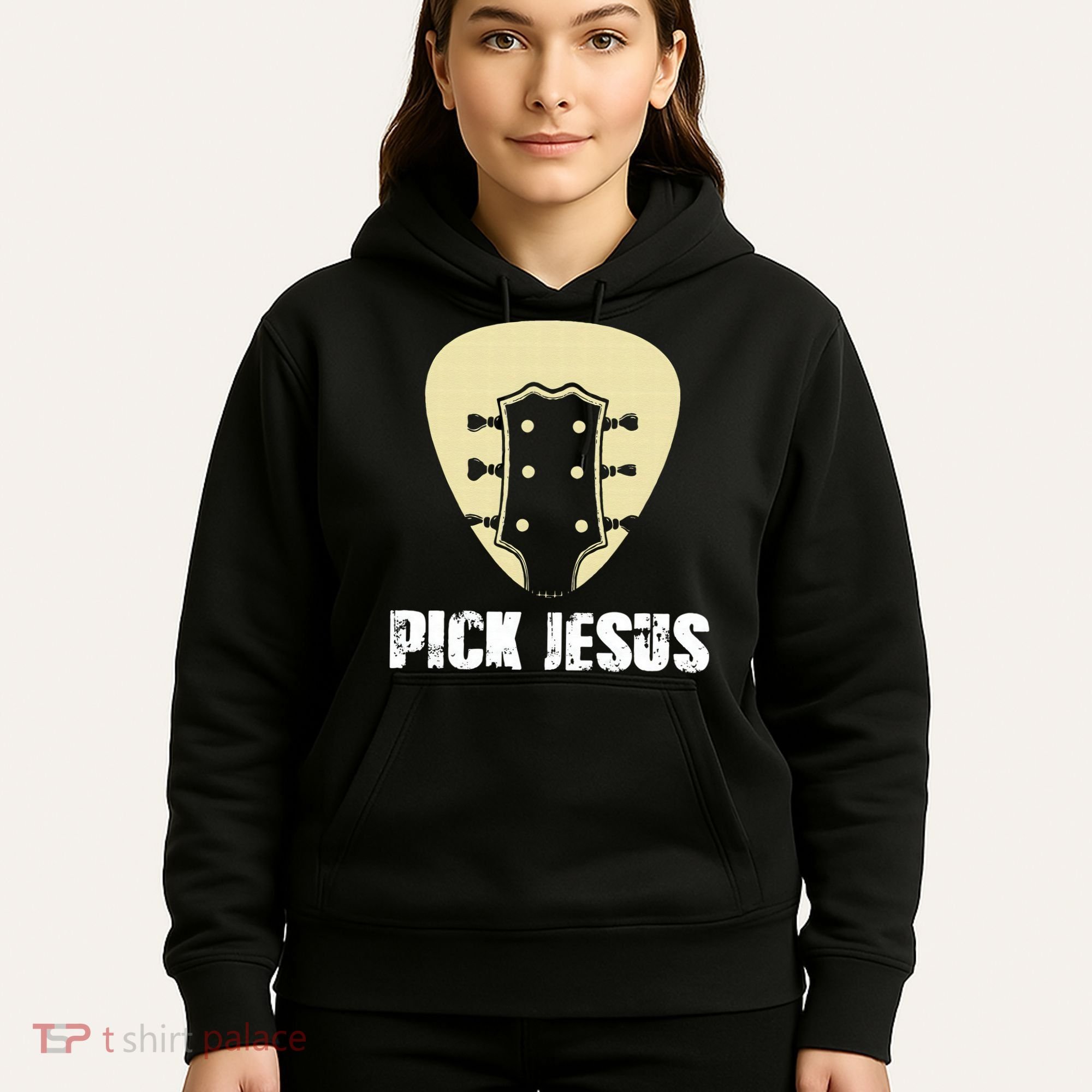 Pick Jesus Religious Musician Idea Guitar Worship Hoodie