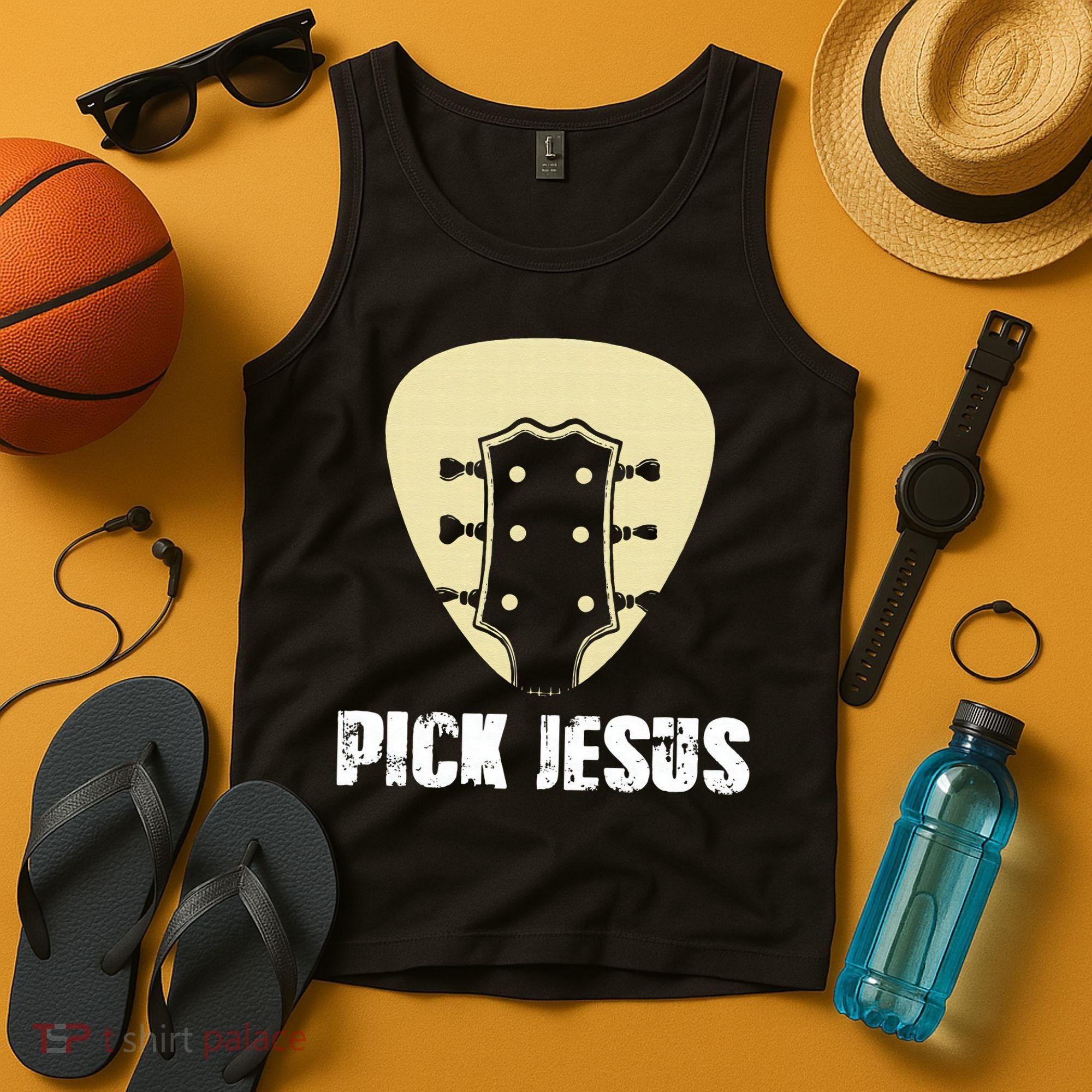 Pick Jesus Religious Musician Idea Guitar Worship Tank Top