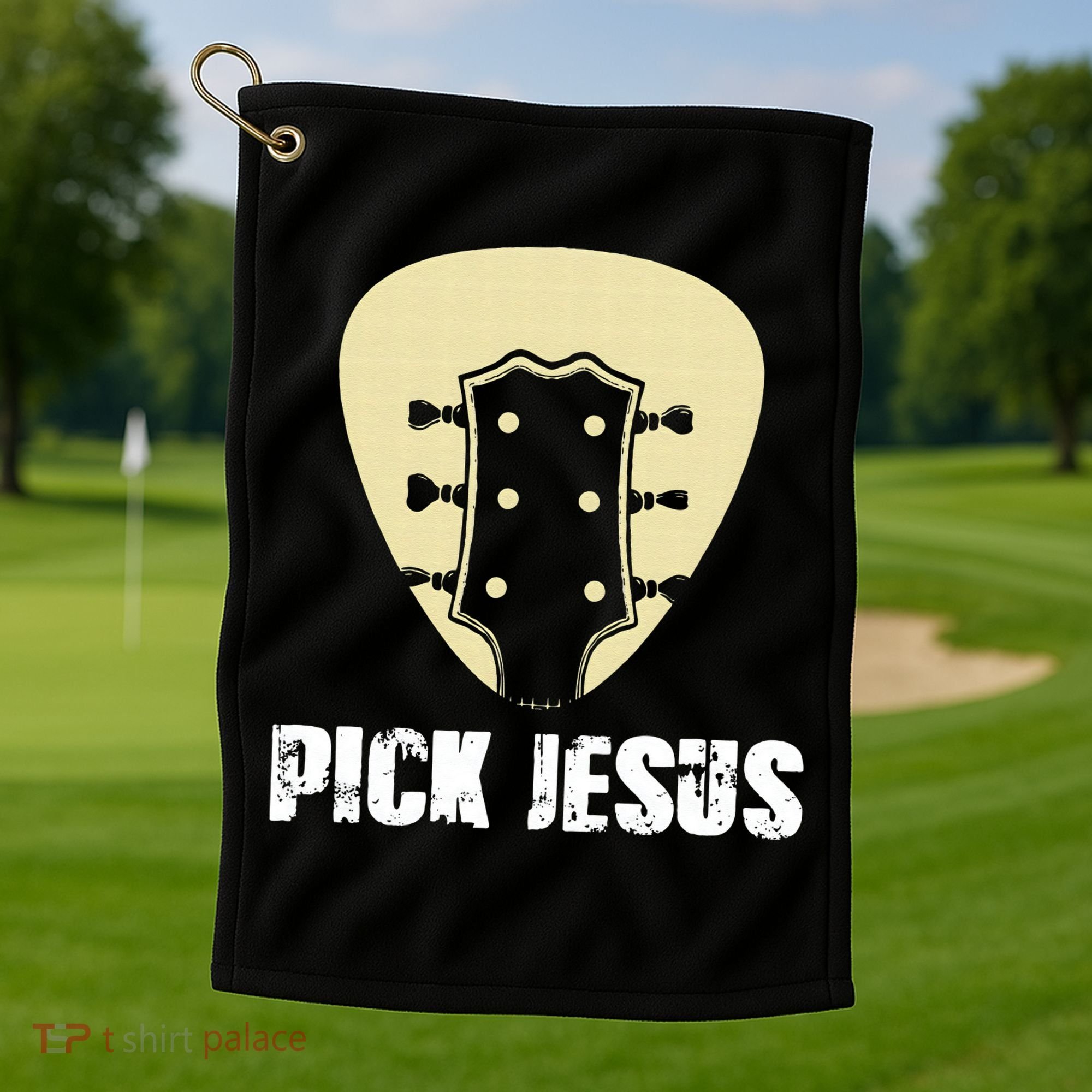Pick Jesus Religious Musician Idea Guitar Worship Golf Towel