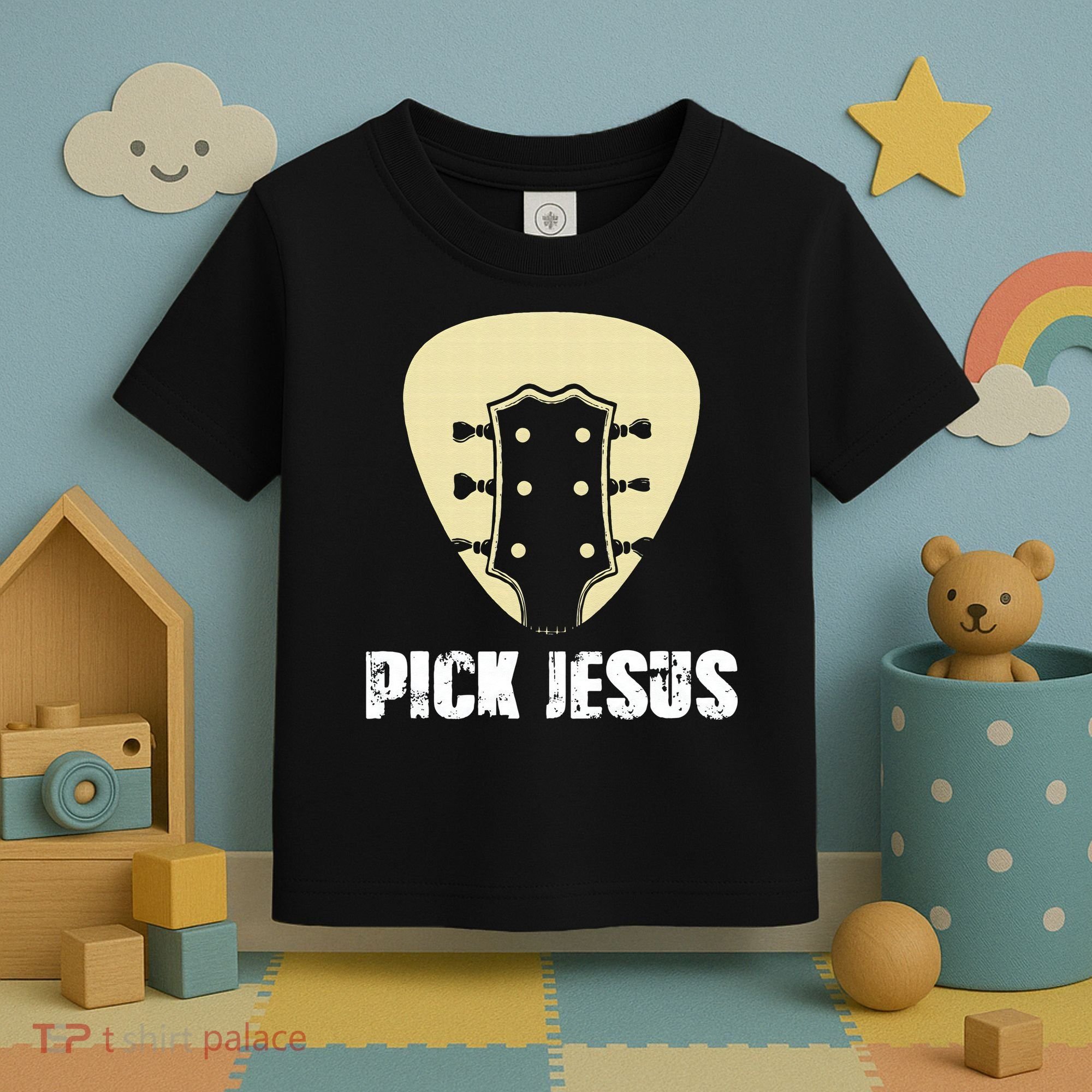 Pick Jesus Religious Musician Idea Guitar Worship Toddler T-Shirt