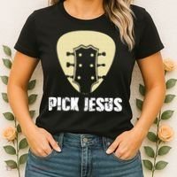 Pick Jesus Religious Musician Idea Guitar Worship Women's T-Shirt thumb 2