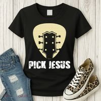 Pick Jesus Religious Musician Idea Guitar Worship Women's T-Shirt thumb 3