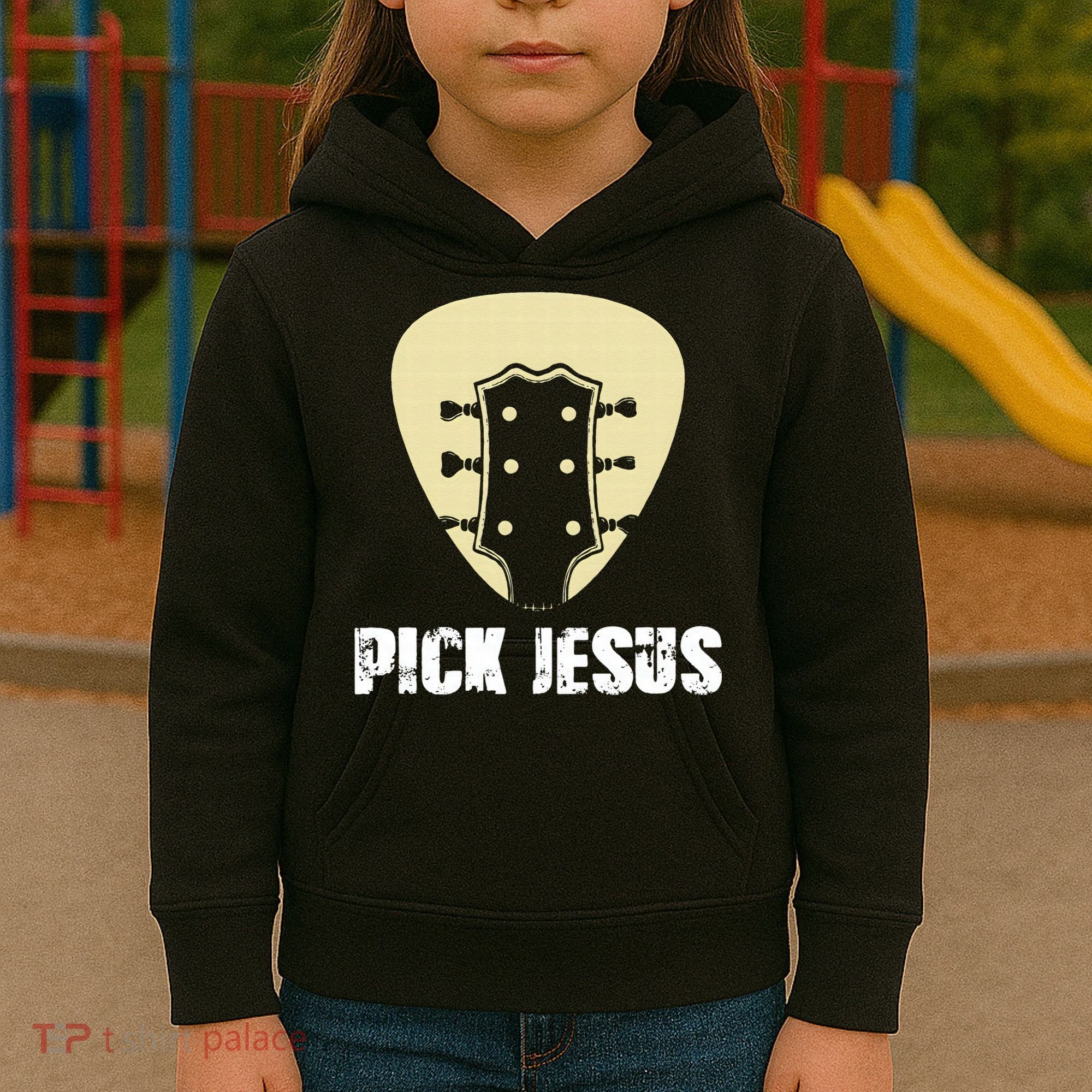 Pick Jesus Religious Musician Idea Guitar Worship Kids Hoodie