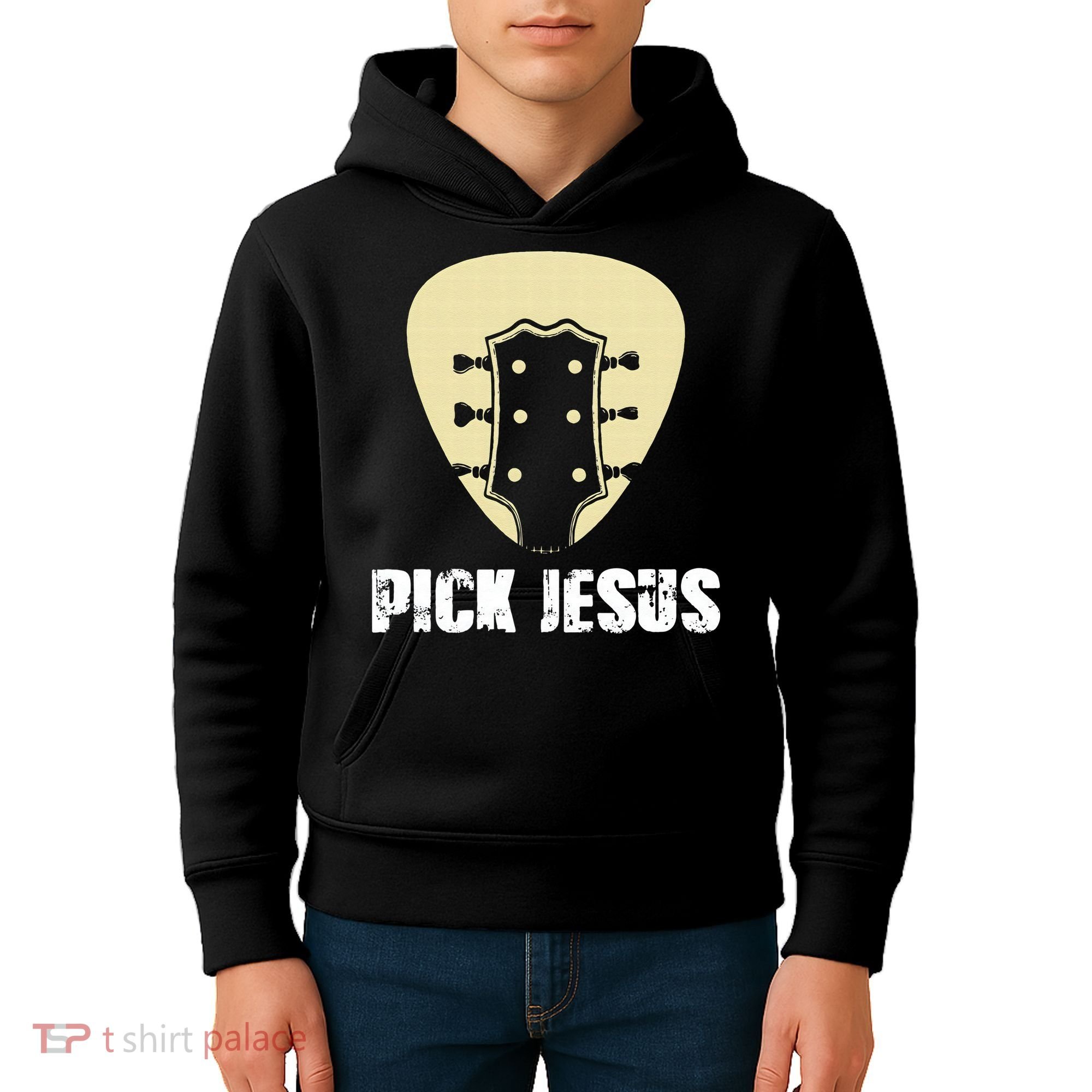 Pick Jesus Religious Musician Idea Guitar Worship Kids Hoodie