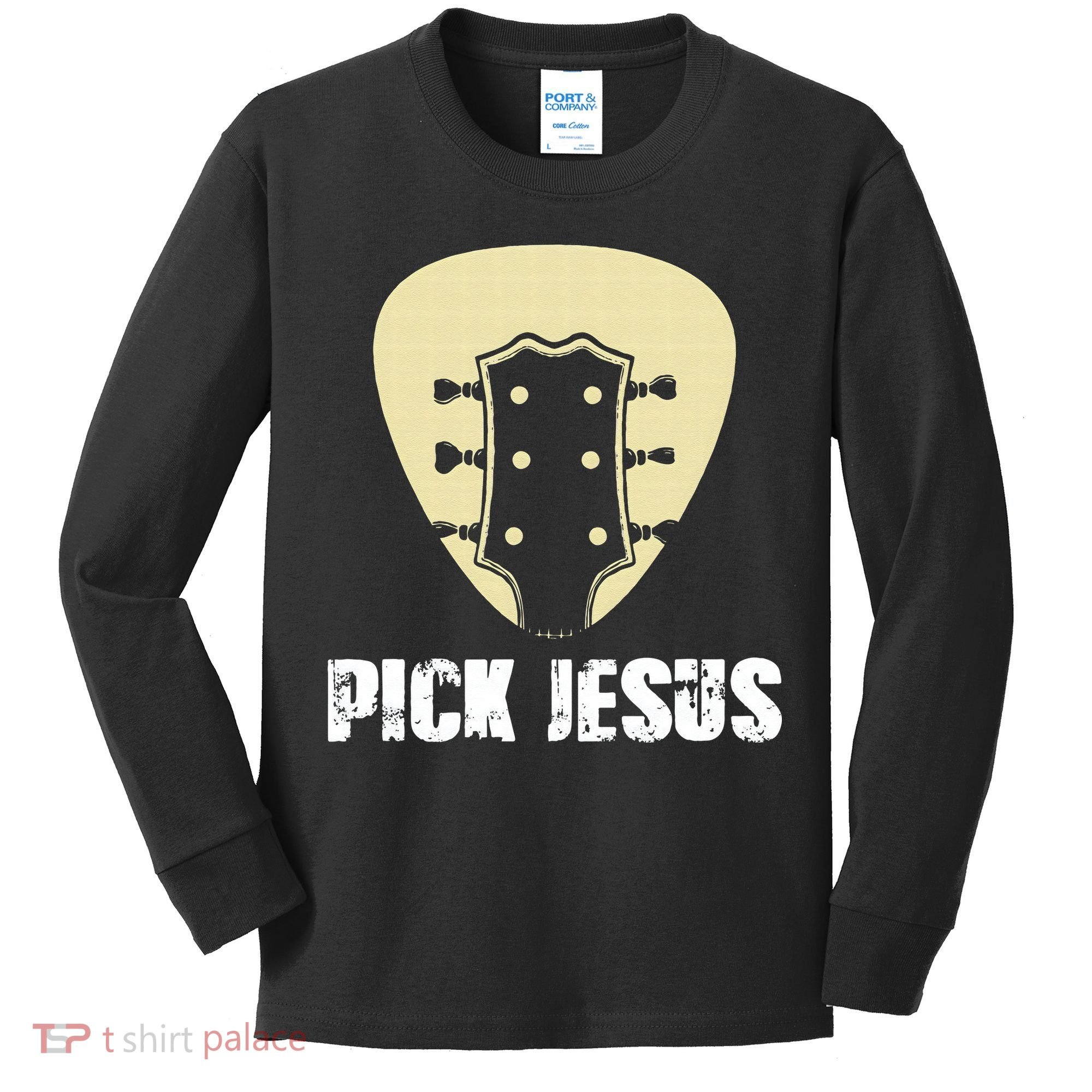 Pick Jesus Religious Musician Idea Guitar Worship Kids Long Sleeve Shirt