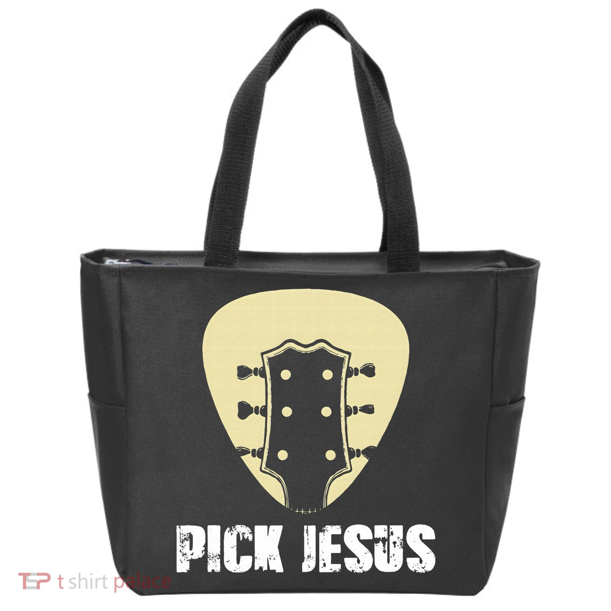 Pick Jesus Religious Musician Idea Guitar Worship Tote Bag