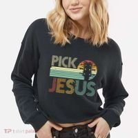 Pick Jesus Religious Musician Idea Guitar Worship Cropped Pullover Crew thumb 2