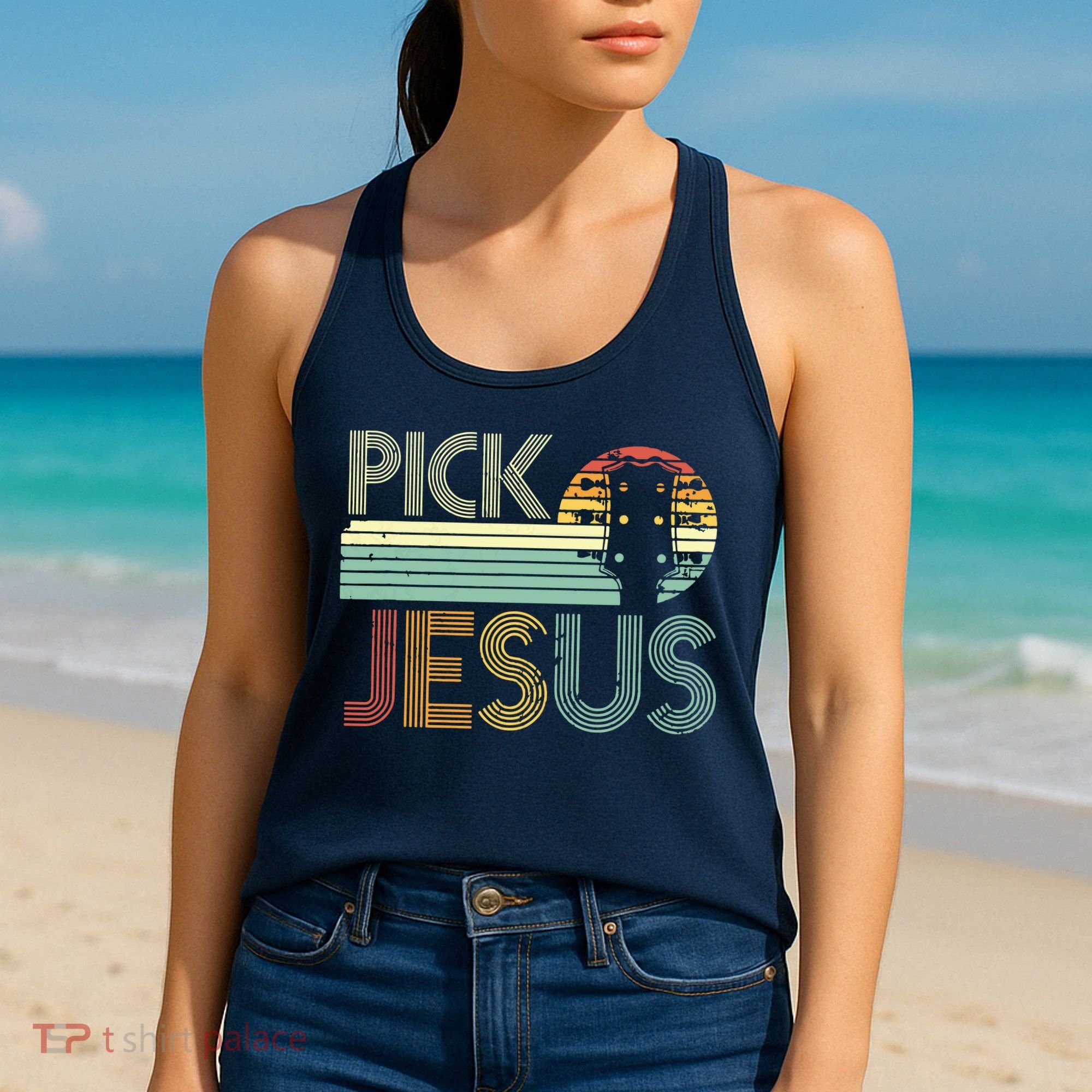 Pick Jesus Religious Musician Idea Guitar Worship Women's Tank Top