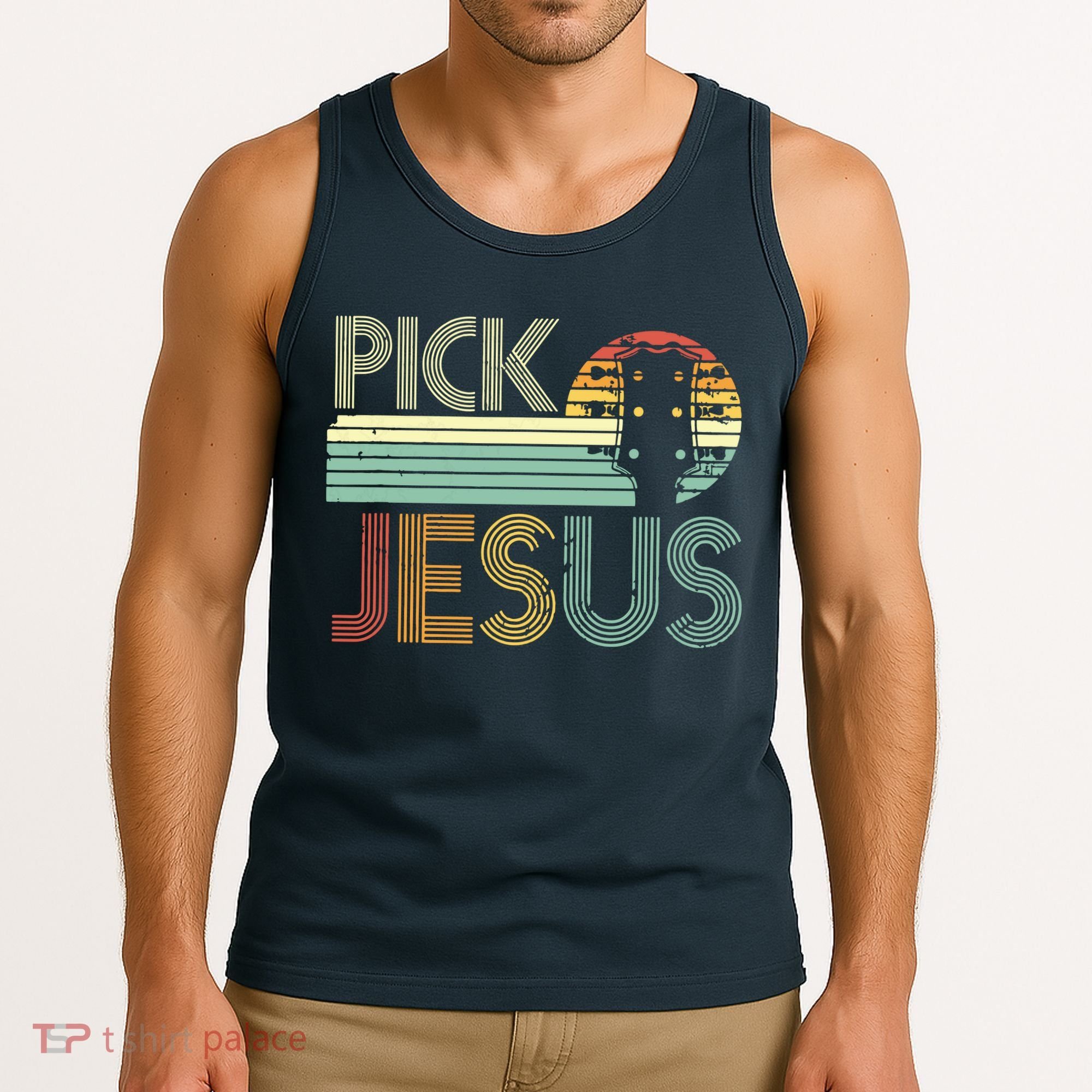 Pick Jesus Religious Musician Idea Guitar Worship Tank Top