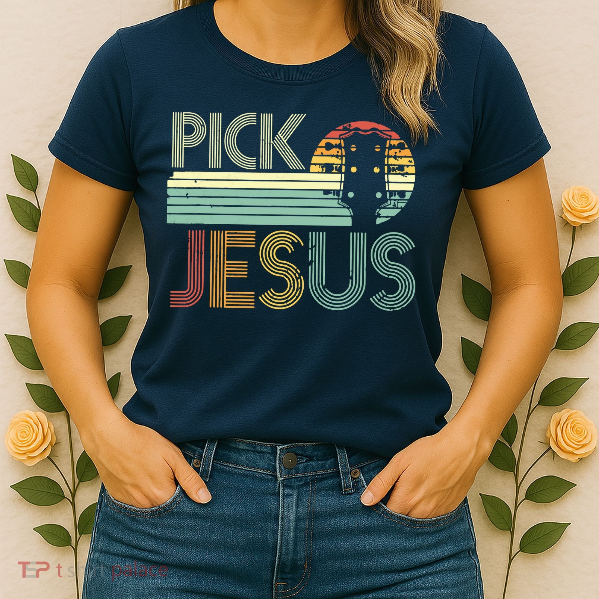 Pick Jesus Religious Musician Idea Guitar Worship Women's T-Shirt