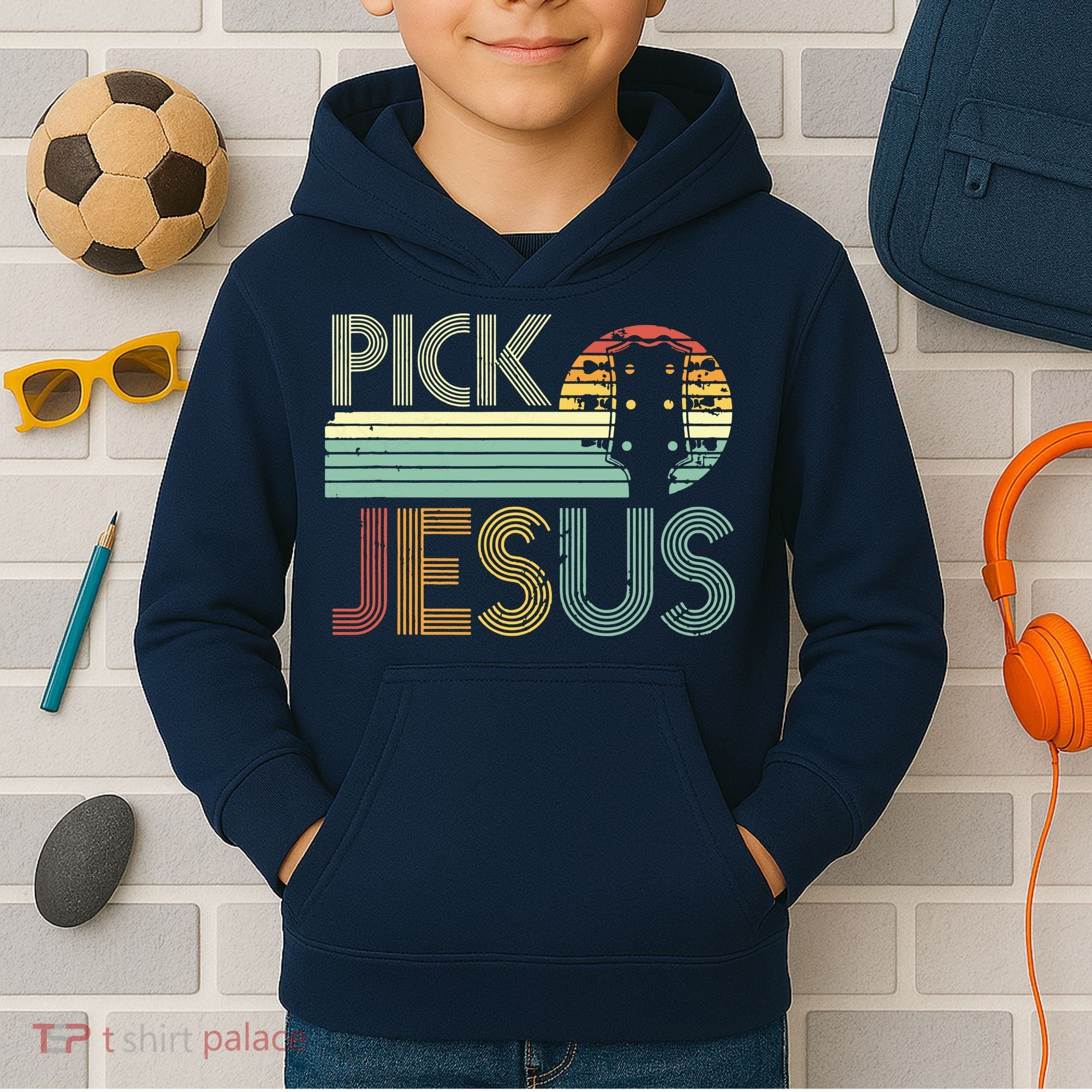 Pick Jesus Religious Musician Idea Guitar Worship Kids Hoodie