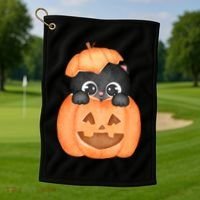 Pumpkin Kitty Cute Halloween Golf Towel thumb 1