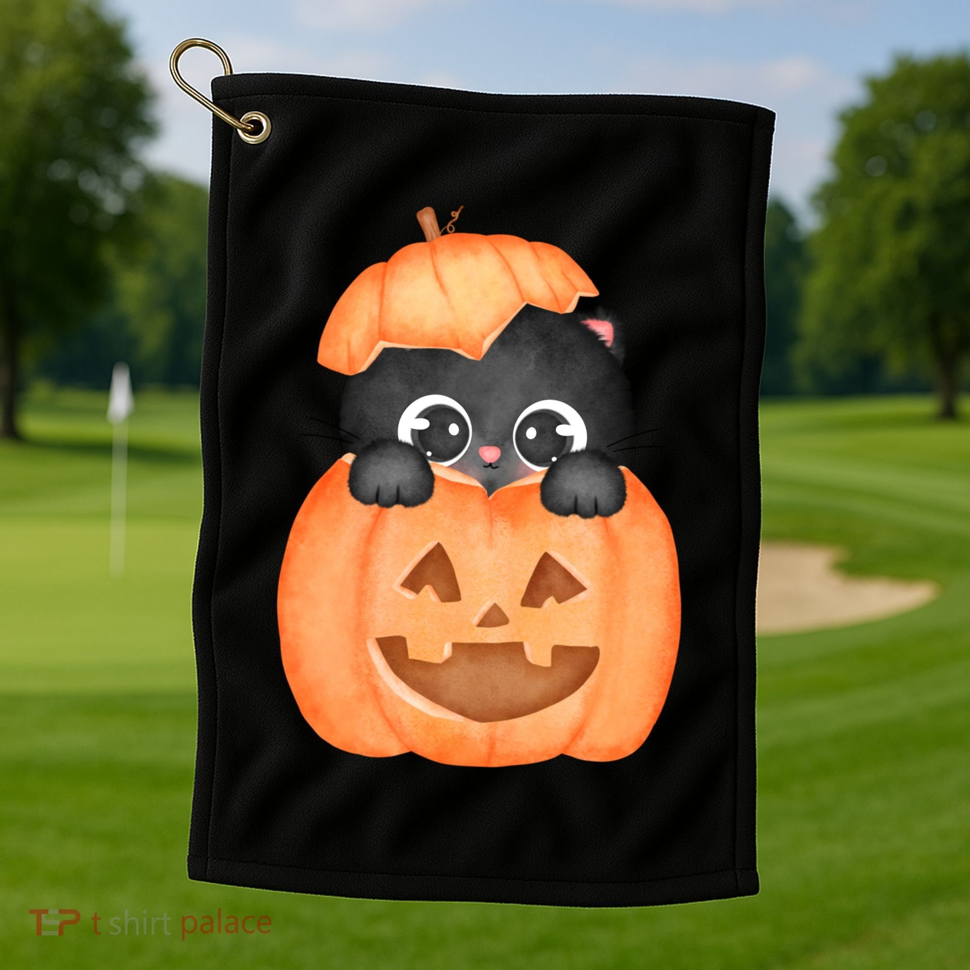 Pumpkin Kitty Cute Halloween Golf Towel