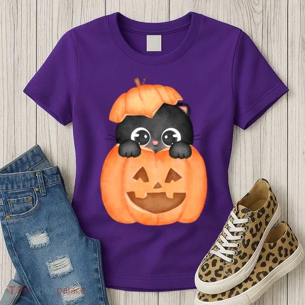 Pumpkin Kitty Cute Halloween Women's T-Shirt