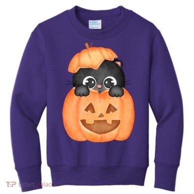 Pumpkin Kitty Cute Halloween Kids Sweatshirt