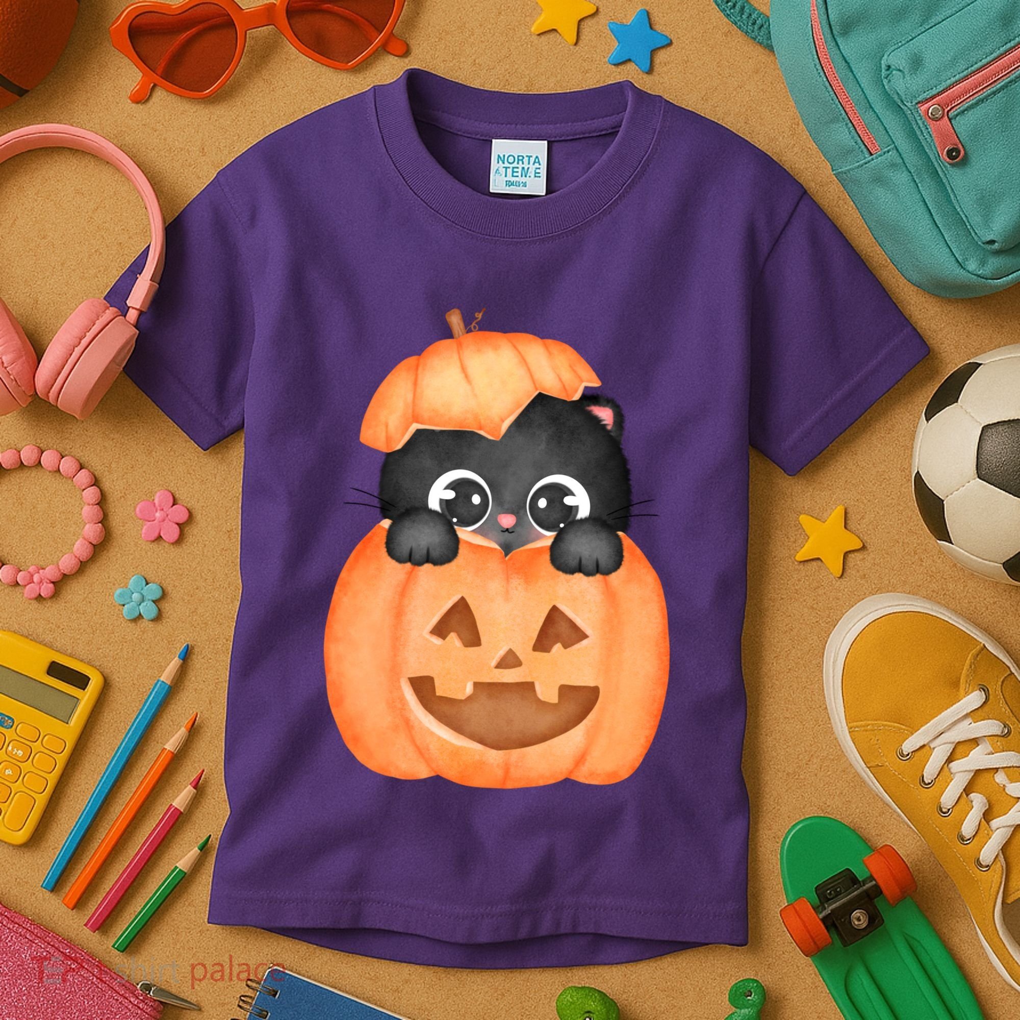 Pumpkin Kitty Cute Halloween Kids T-Shirt