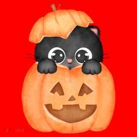 Pumpkin Kitty Cute Halloween Santa Hat thumb 1