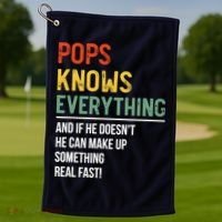Pops Knows Everything Father's Day Pops Golf Towel thumb 1