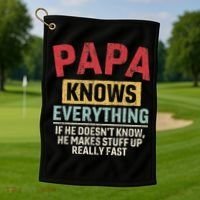 Papa Knows Everything Funny FatherS Day Papa Gift Golf Towel thumb 1