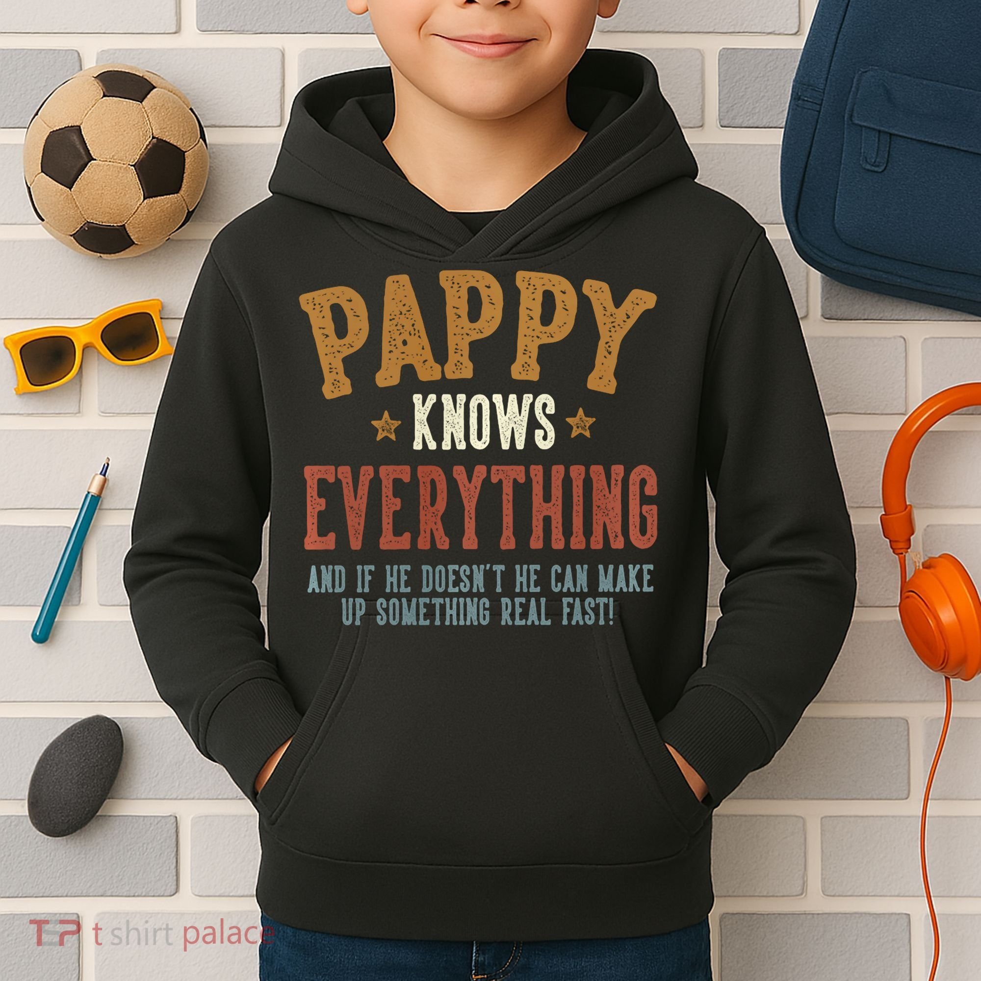 Pappy Knows Everything Humorous FatherS Day Pappy Kids Hoodie