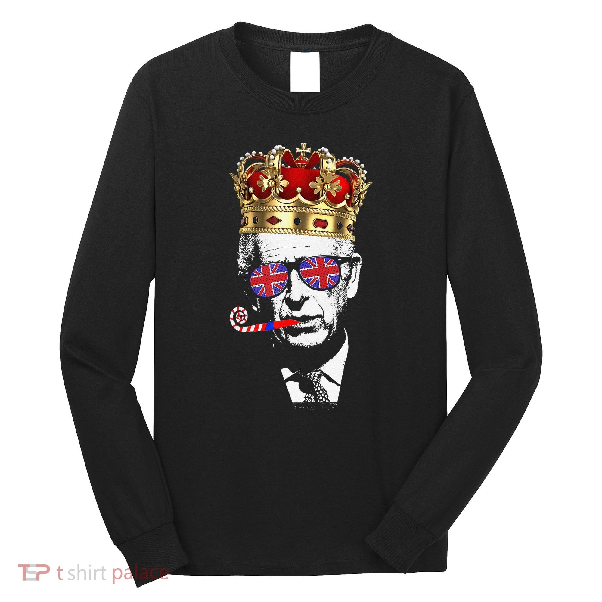 Party King Funny Coronation King Charles Union Jack & Crown Long Sleeve Shirt