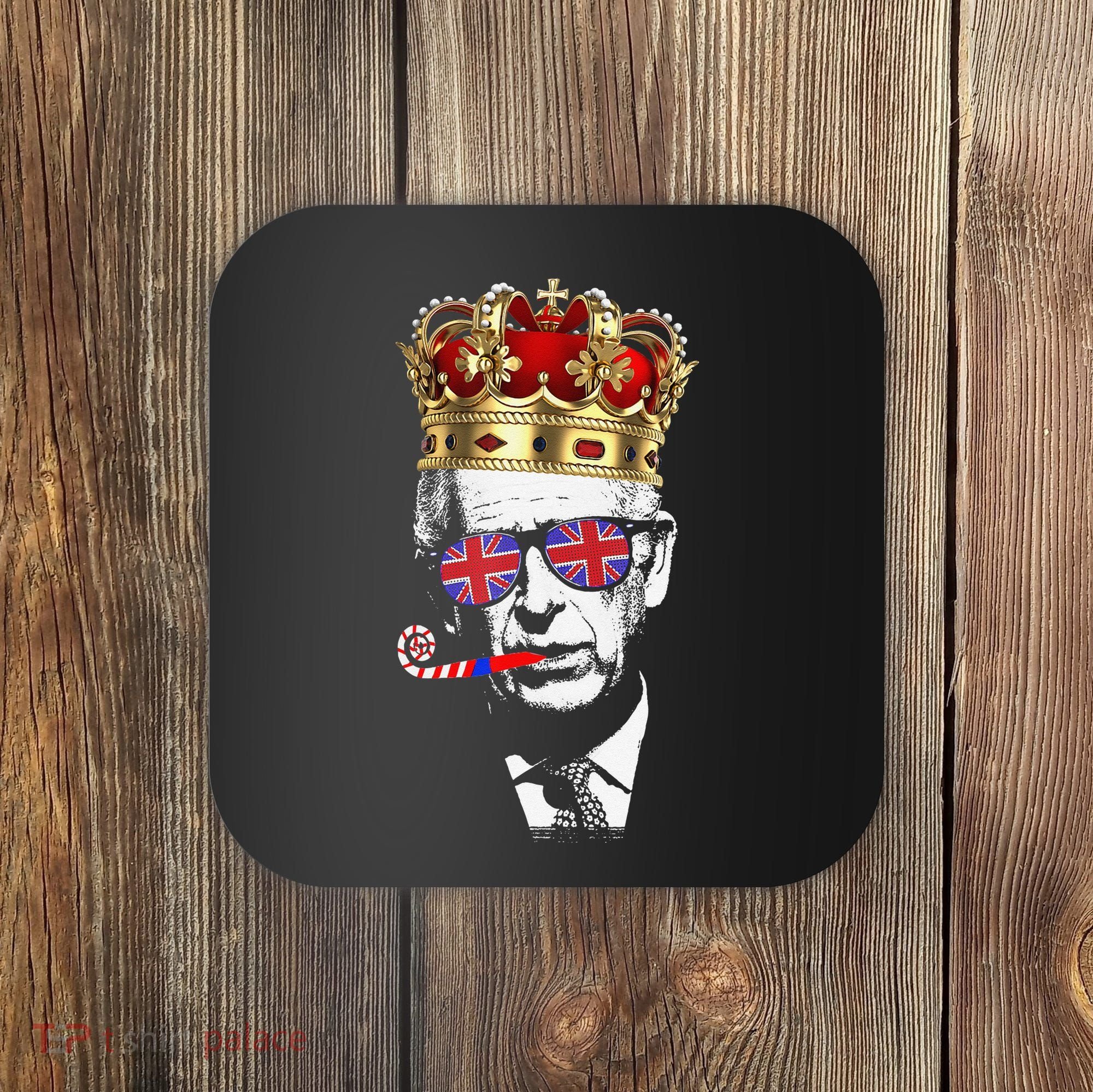 Party King Funny Coronation King Charles Union Jack & Crown Coaster