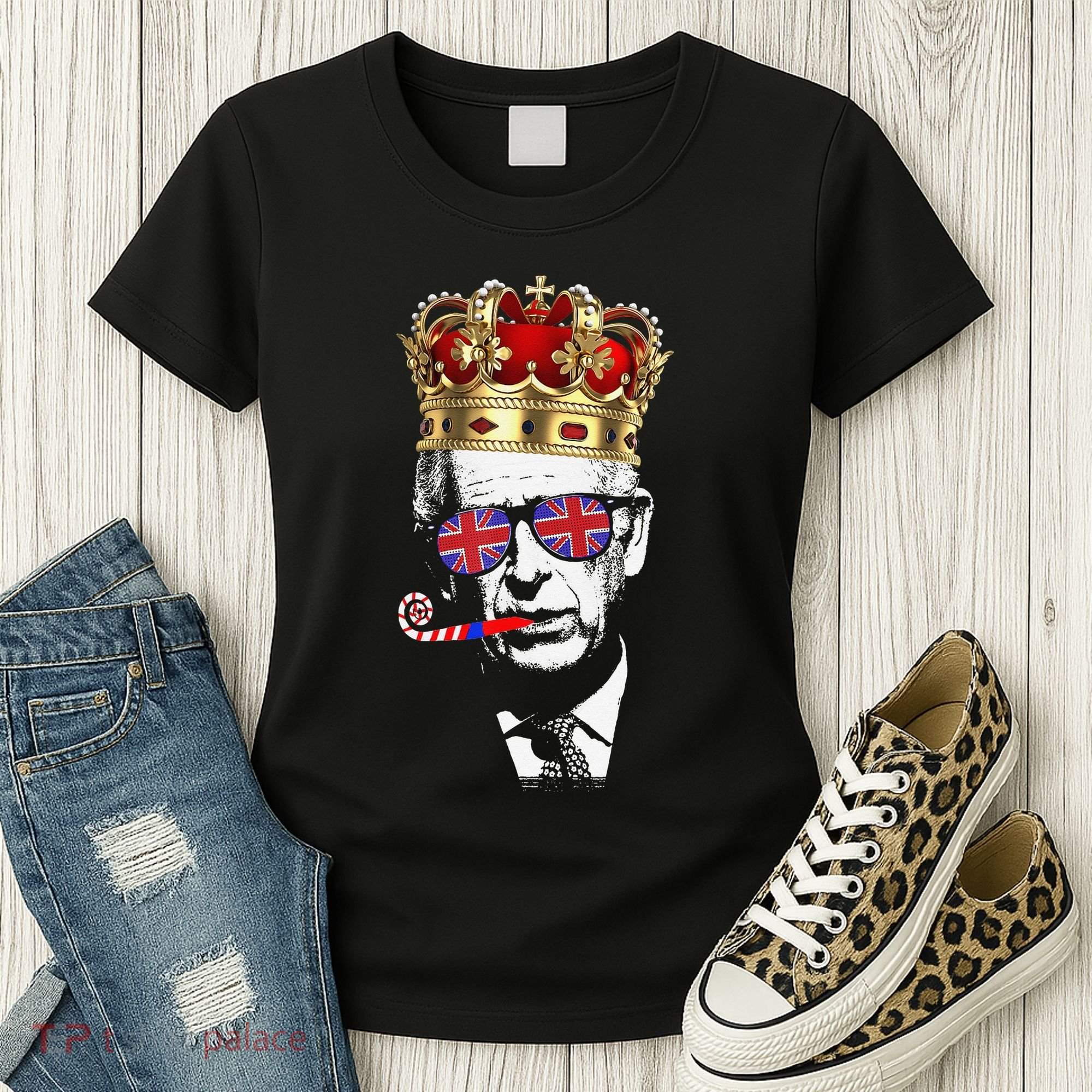 Party King Funny Coronation King Charles Union Jack & Crown Women's T-Shirt
