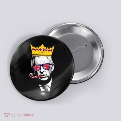 Party King Funny Coronation King Charles Union Jack & Crown Button