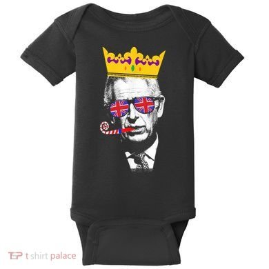 Party King Funny Coronation King Charles Union Jack & Crown Baby Bodysuit