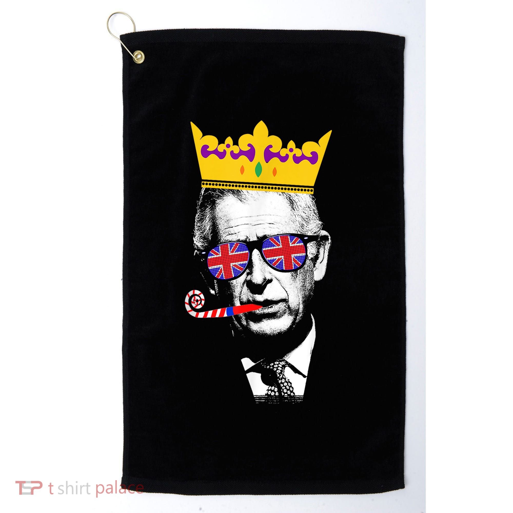 Party King Funny Coronation King Charles Union Jack & Crown Golf Towel