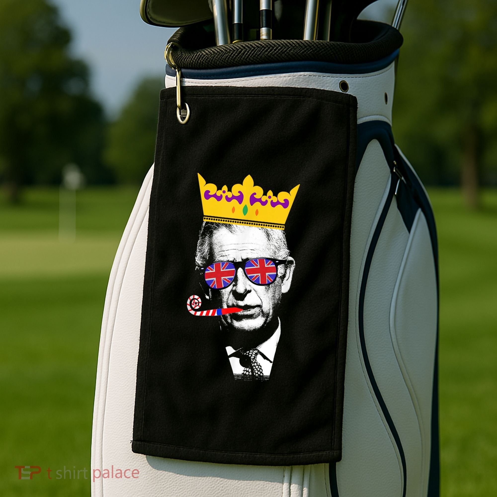 Party King Funny Coronation King Charles Union Jack & Crown Golf Towel