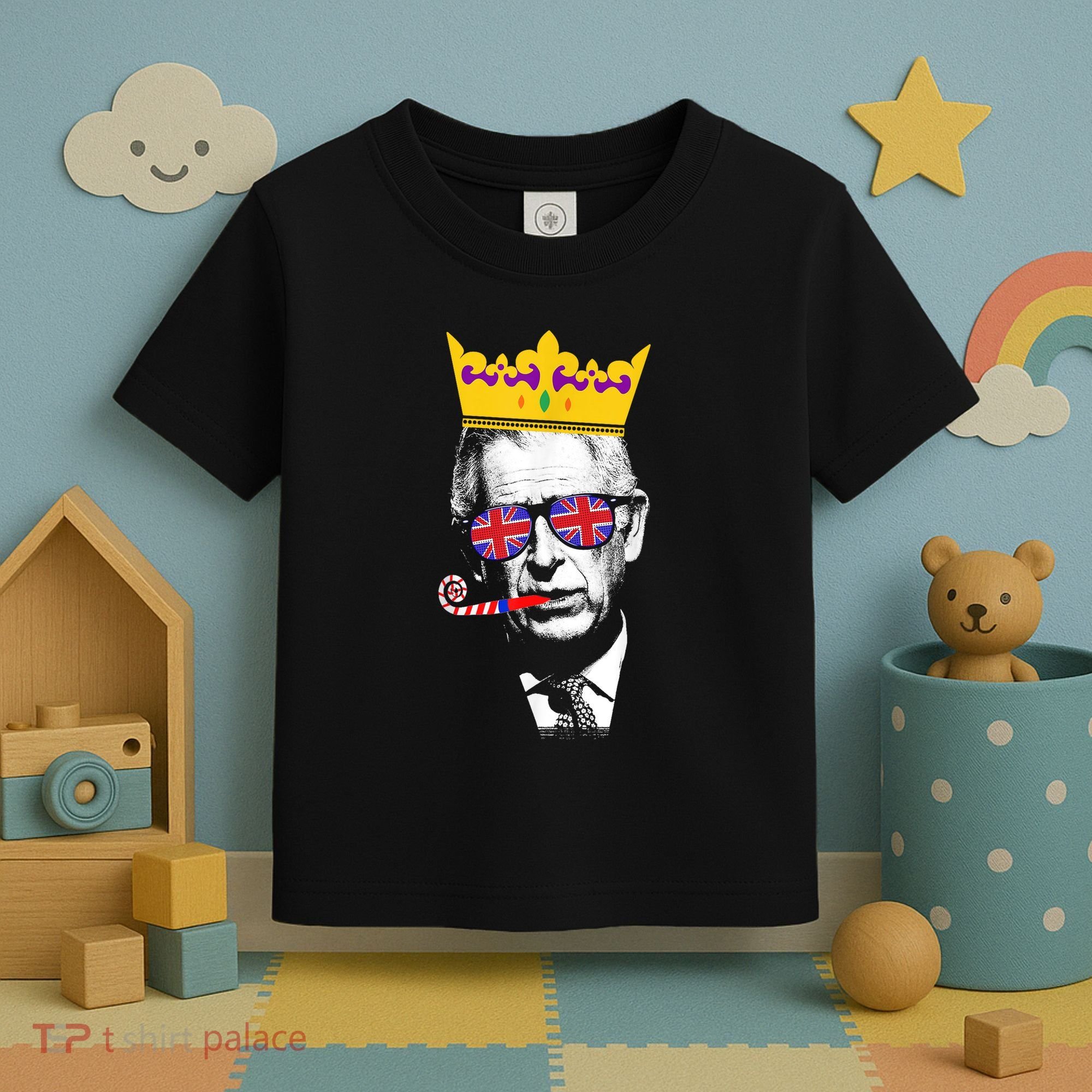 Party King Funny Coronation King Charles Union Jack & Crown Toddler T-Shirt