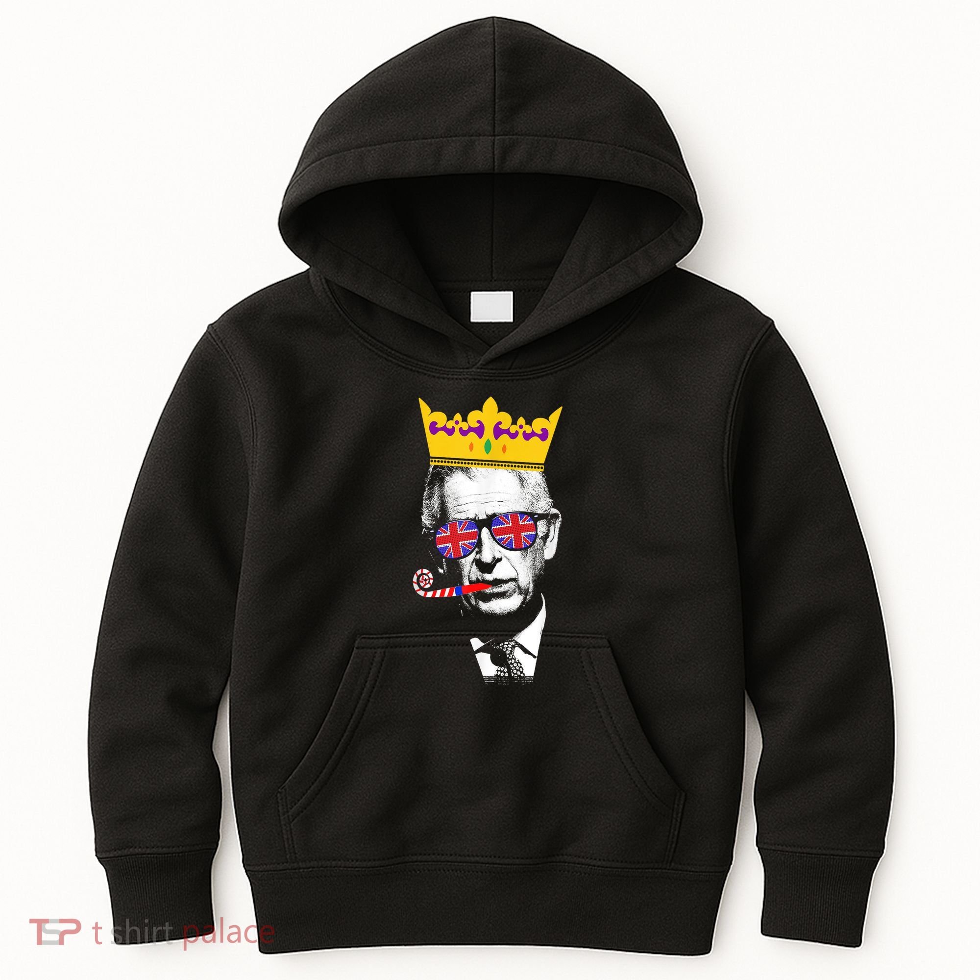 Party King Funny Coronation King Charles Union Jack & Crown Kids Hoodie