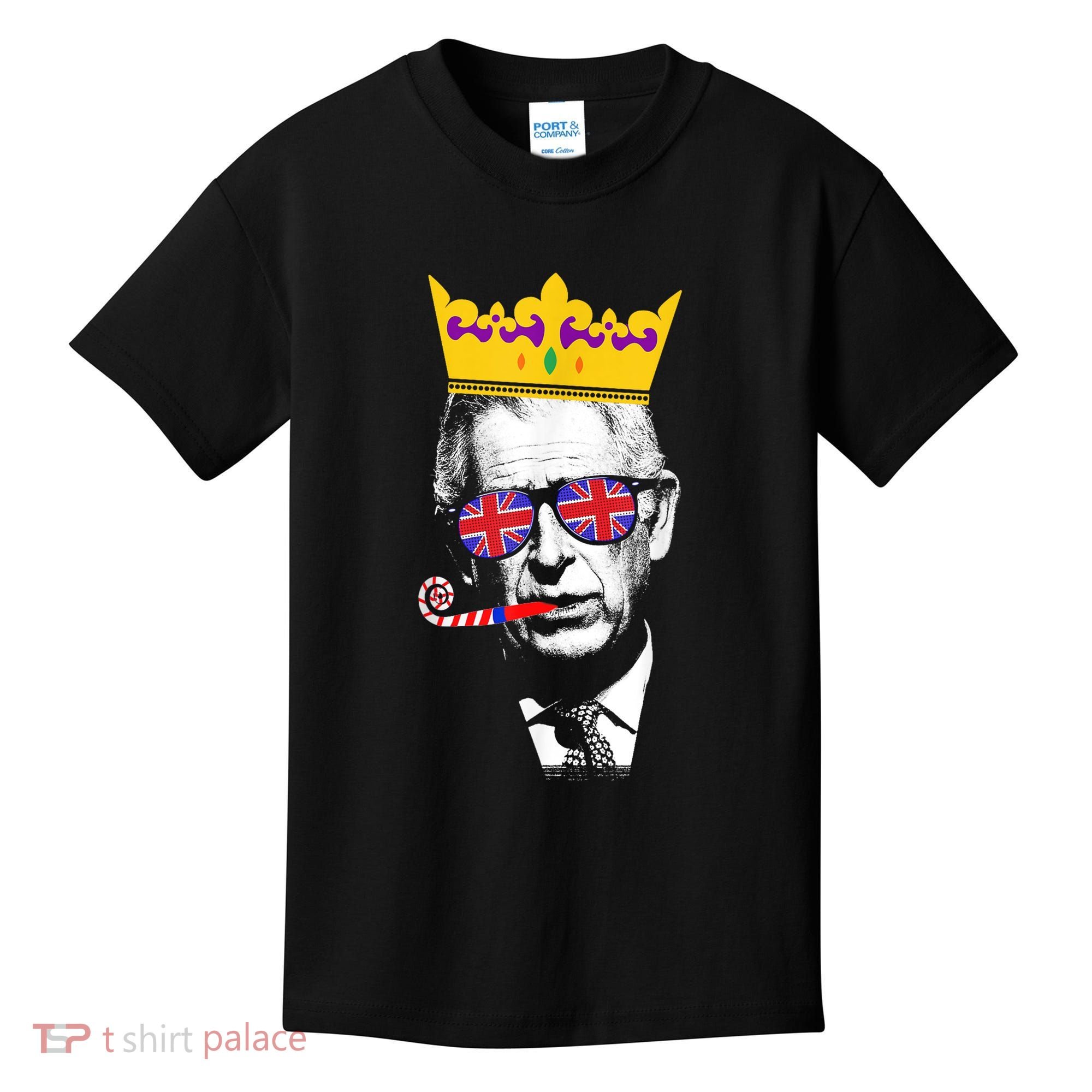 Party King Funny Coronation King Charles Union Jack & Crown Kids T-Shirt